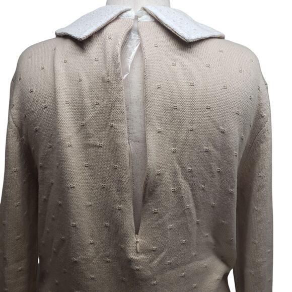 Salt Sweater Shift Dress Sz XL Khaki French Dot Knit Eyelet Collar Cottagecore - Picture 9 of 14